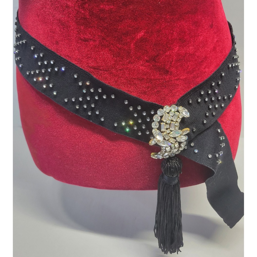 Rafael Sanchez Vintage Black Elastic Rhinestone Belt‎ Crystal Cluster Tassel